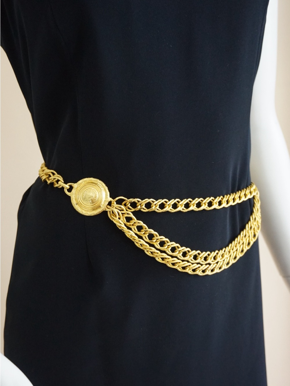Vintage 80's Susan Graver 3-Tier Gold Chain Belt
